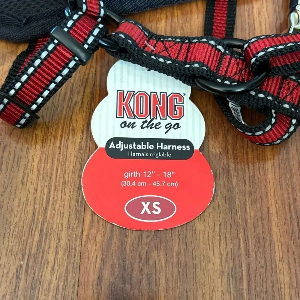 NWT Kong on the go adjustable harness with seatbelt tether extra small red black